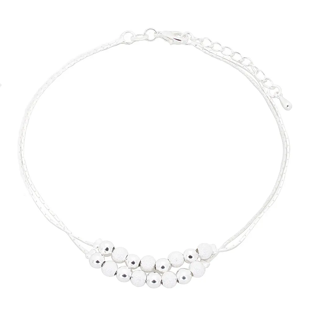 Amy & Annette Ball Bead Anklet 14k White Gold with Beads and Simple Design