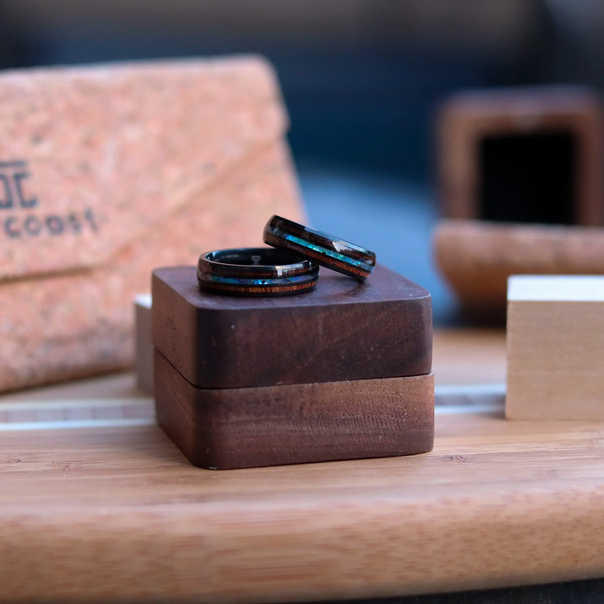 Slim Phoenix Koa Seashell Stainless Steel Ring | Joycoast