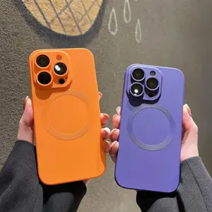 [Free/ship] For iPhone 16 15 14 Pro Max 13 12 Mag Safe Case Shockproof Magnet Cover Liquid Silicone For Magsafe Charging design + Camera Lens Protector
