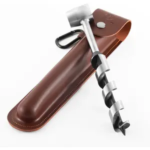 Bushcraft Gear, Hand Auger Wrench for Easy  Drilling - Settlers Wrench and Bushcraft Tools  for Camping and Woodworking Tasks- Eye  Drill with Leather Case Brown.