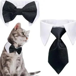 Striped Pet Collar Bow Tie Set – Adjustable Neck Scarf Bib Grooming Accessory For Cats Dogs