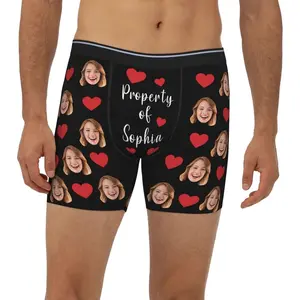 Personalized Men's Boxer Briefs Custom Funny Face Underwear Customized Boxers with Photo Gifts for Boyfriend Husband Him, Large Breathable Undergarments