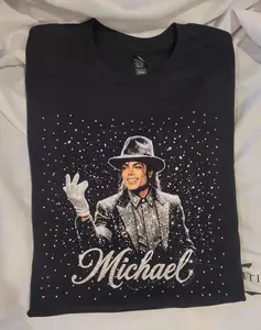 # SummerVibes Michael Jackson Black Rhinestone T-shirt, MJ T-shirt
