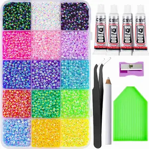 18000Pcs Resin Jelly Rhinestones Multicolor 3mm Flatback Rainbow Gems with 4Pcs 2.5g Jewelry Glue Rhinestone Picker for DIY Crafting Clothes Shoes Nail Art