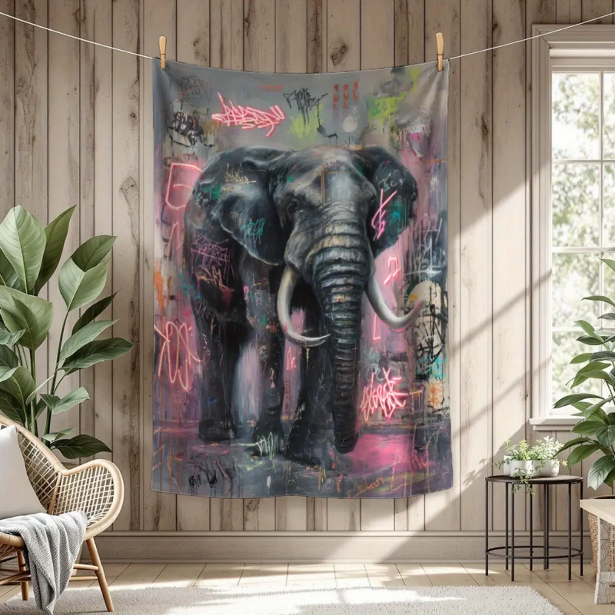 1-Piece Modern Bright Pink and Black Elephant Art Blanket, Lightweight Durable Acrylic Throw, Suitable for Living Room, Sofa Bedding Decor, All-Season Comfort