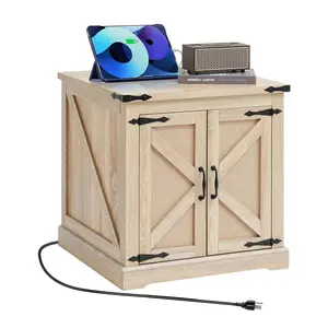 VEVOR Farmhouse End Table, TikTokShopBlackFriday, Rectangle PE Rattan Woven Wood Coffee Table, 24-Inch Modern Boho Style Storage Coffee Table with Retro Metal Hinges, for Living Room, Bedroom & Small Spaces