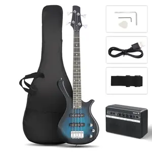 Ktaxon KW101 36in Small Scale Electric Bass Guitar Package - 2×10W AMP, Mahogany Body & SS Pickups, Includes Guitar Bag, Strap & Cable (Blue)