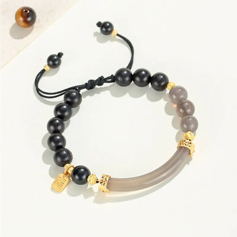 8mm ebony+smoky purple agate half bracel