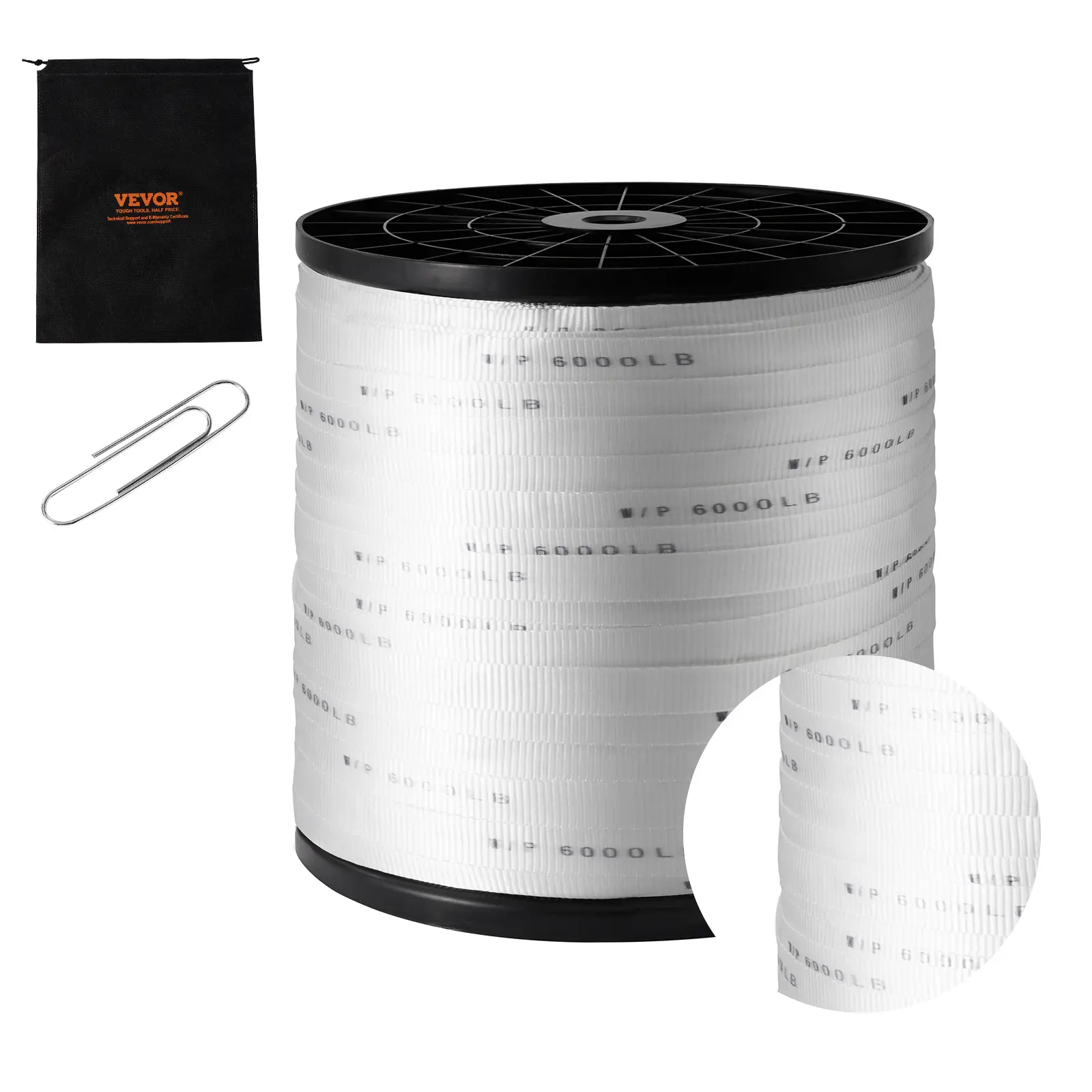 【DealsForYouDays】VEVOR Polyester Pull Tape 1" x 2103' Mule Tape Flat Rope6000 lbf Tensile CapacityPrinted Webbing Cable Pulling Tape for PackagingGardeningCommercial ElectricalConduit WorkWhite