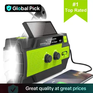 Multifunctional 4000mAh Emergency Crank Radio, Solar Powered Hand Crank Radio with Flashlight & Motion-sensor, Portable Rechargeable AM/FM Weather Radio for Home and Outdoor, Hand Crank Radio Original, Charging, Audio