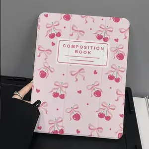 Cherry Bow Print iPad Case, Soft Shockproof Cover with Pen Slot, Auto Sleep Feature, Fits iPad 7-11 Inch Models