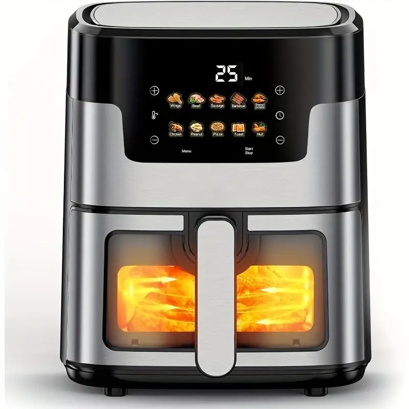 【SUMNEWSHOP】10-in-1 Air Fryer 7.5QT Stainless Steel 10-in-1 Digital Air Fryer with LED Touchscreen, 10 Presets, Dishwasher-Safe Basket, Includes 20 Air Fryer Liners