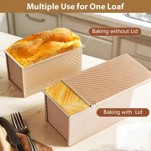 Pullman Loaf Pan with Lid, Non-Stick Bakeware Golden Corrugated Carbon Steel Bread Toast Box Mold with Cover for Baking Bread, 1 lb Dough Capacity nonstick sheet sandwich supplies baking tools silicone bakeware baking sheet cake