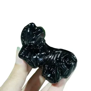 1 count Black Obsidian Dog Handmade Crystal Animal Carving Cute Room Decor Home Ornament