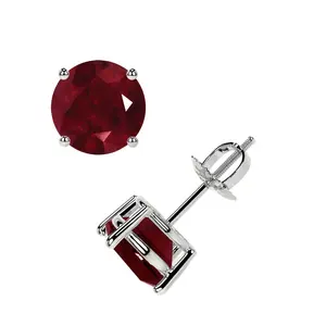 Classic Four Prong Round Ruby Stud Earrings (2.10cttw)- ERB001-6X6-AA
