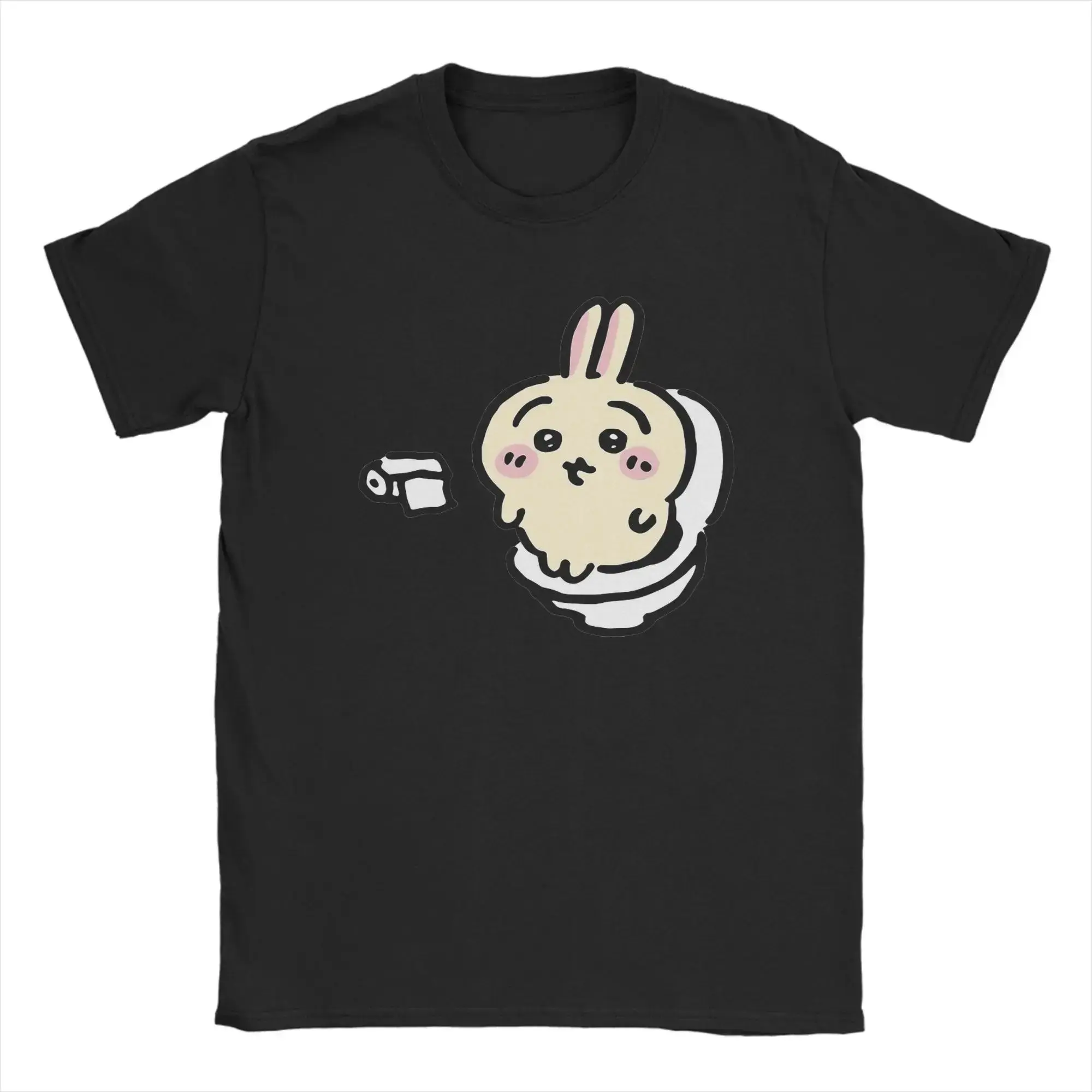 Kawaii Chiikawa Usagi Sitting On Toilet Oversized Tee,4th of July Summer Holiday Cute Cartoon Theme Gift Light 100% Cotton Daily Casual Unisex Short Sleeve Crew Neck T-Shirt