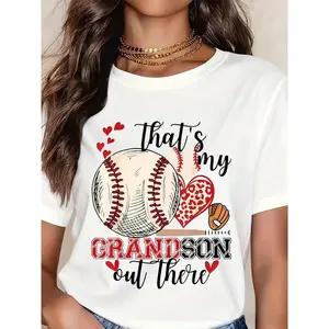 That'S My Grandson Out There Baseball Love Graphic T-Shirt For Grandma - Soft Cotton Tee With Heart And Baseball Design, Perfect Gift For Baseball Fans And Grandparents