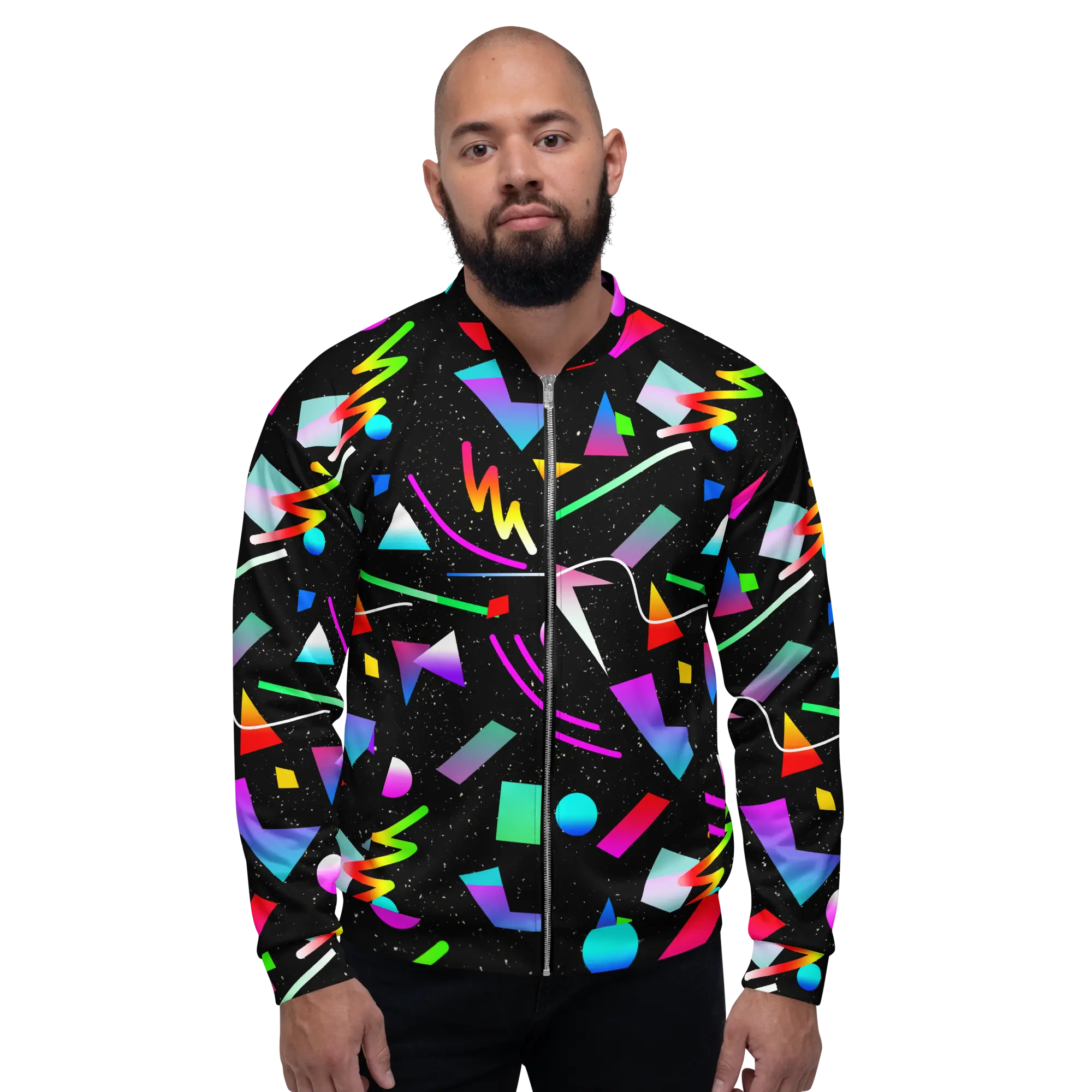 80s Retro Bomber Jacket – Unisex Vintage Geometric Print Coat