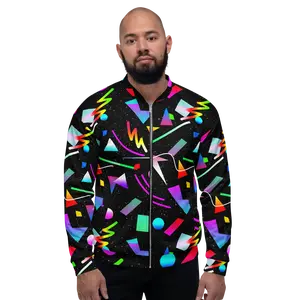 80s Retro Bomber Jacket – Unisex Vintage Geometric Print Coat, Colorful Neon Pattern Outerwear, 80s Party Jacket for Men & Women