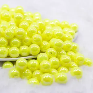 12mm Yellow Neon AB Solid Bubblegum Beads 12mm Yellow Neon AB Solid Bubblegum Beads