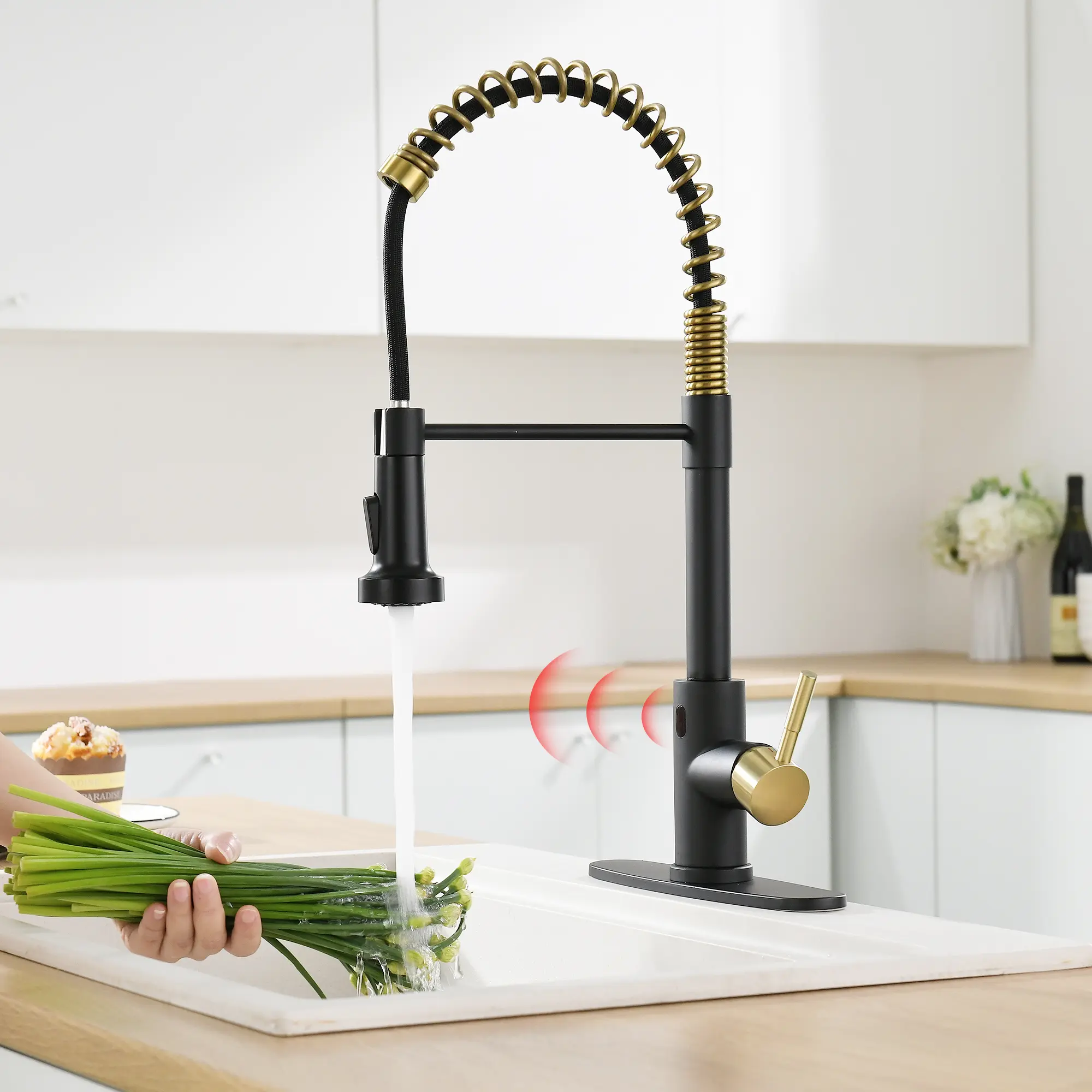 New Single Handle Induction Gooseneck Pull Down Sprayer Kitchen Faucet