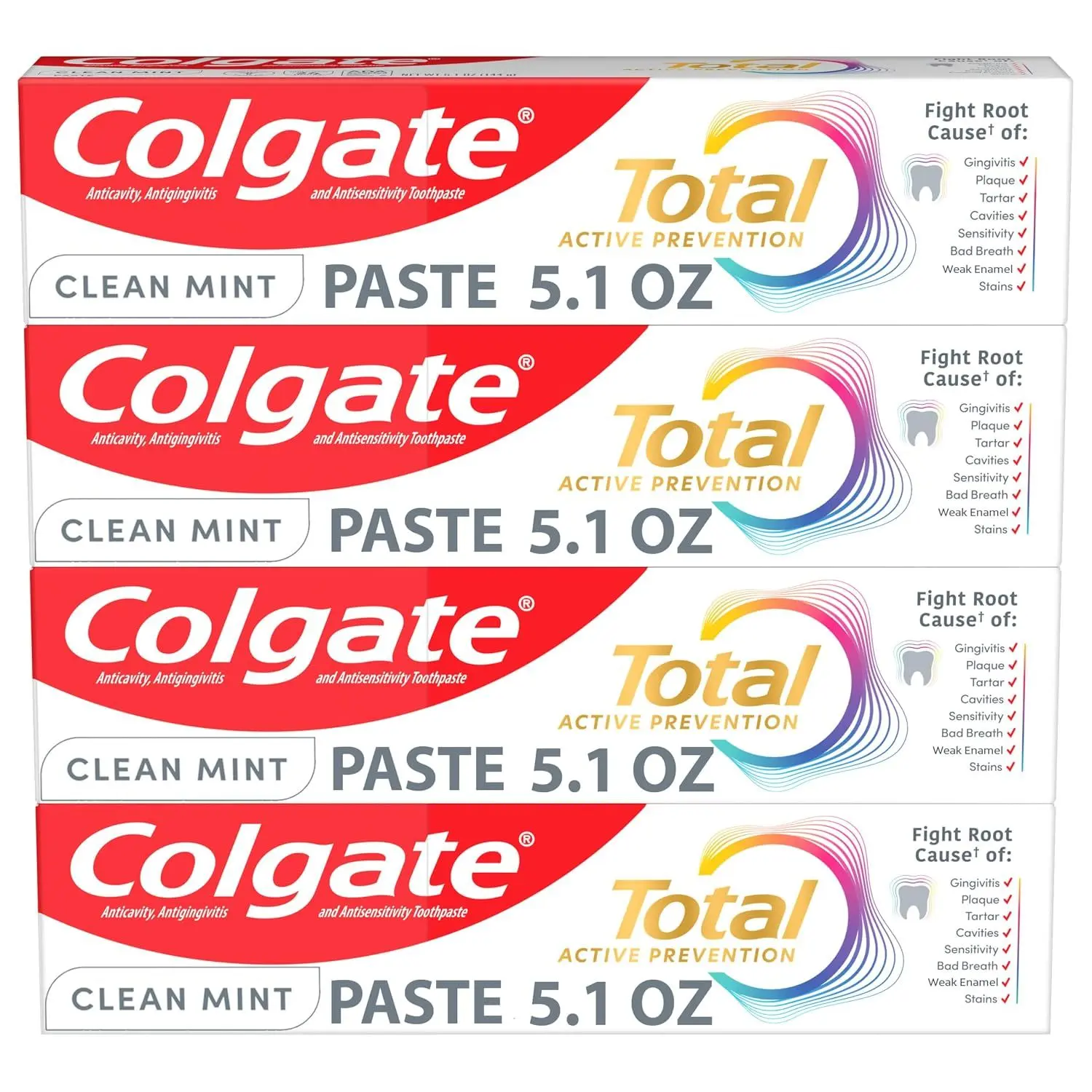 Colgate Total Fluoride Toothpaste, Clean Mint, 4 Pack, 5.1 oz – 5.1 Ounce (Pack of 4)