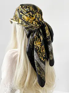 Classic Vintage 90x90cm Square Scarf, Women's Large Silk Scarf, New Print Retro Headscarf, Satin Wrap Decorative Headband, Square Head Scarves, Vintage Print Headscarves