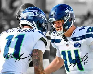 Sam Darnold Jaxon Smith Njigba Seattle Seahawks Signed Photo Autograph Print Poster Wall Art Home Decor