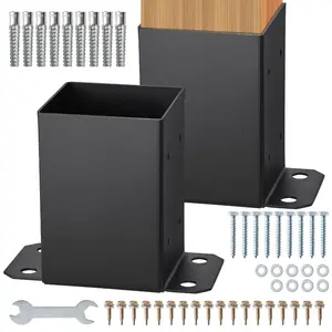 summervibes VEVOR 4x4 Post Base 2 Pcs, Inner Size 3.6x3.6 Post Base Brackets, Heavy Duty Powder-Coated Post Anchor Matte Black Wood Post Brackets for Pavilion Deck Railing Support Deck Base Plate, Carbon Steel, Concrete/Wood
