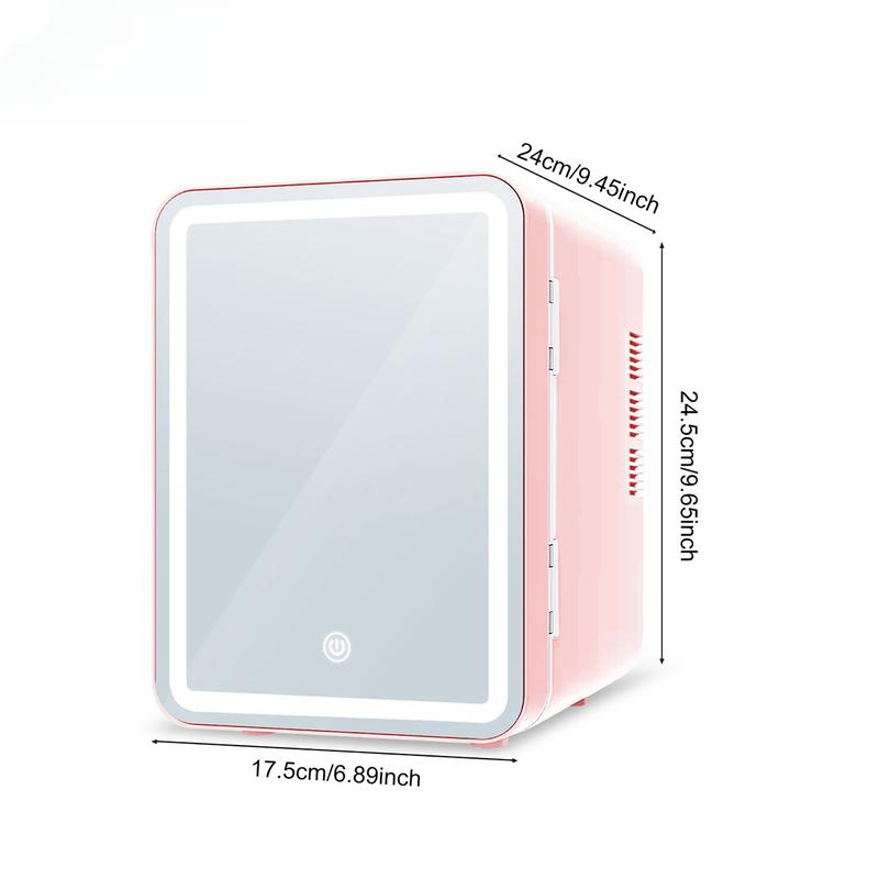 Mini Skincare Fridge (4 Liter/6 Can) with Dimmable LED Light Mirror, Cooler and Warmer for Refrigerating Make Up, Skin Care and Food, Portable Mini Fridge for Bedroom, Office and Car, Pink