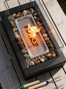 Tabletop Fire Pit with Smores Sticks Smokeless Indoor Outdoor Fireplace Cozy Patio Backyard Party Vibe Maker Adjustable Flame Safe for Decks Home Decor Ideal for Romantic Home Decor Portable Design