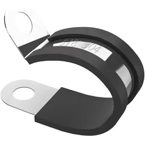 50 count 5/8 Inch 304 Stainless Steel Rubber Cushioned Insulated  Clamps, Pipe Clamps, Metal Clamp, Wire Clamps for Tube, Lines, Automotive, Wire Cord Installation (Black, 16mm)