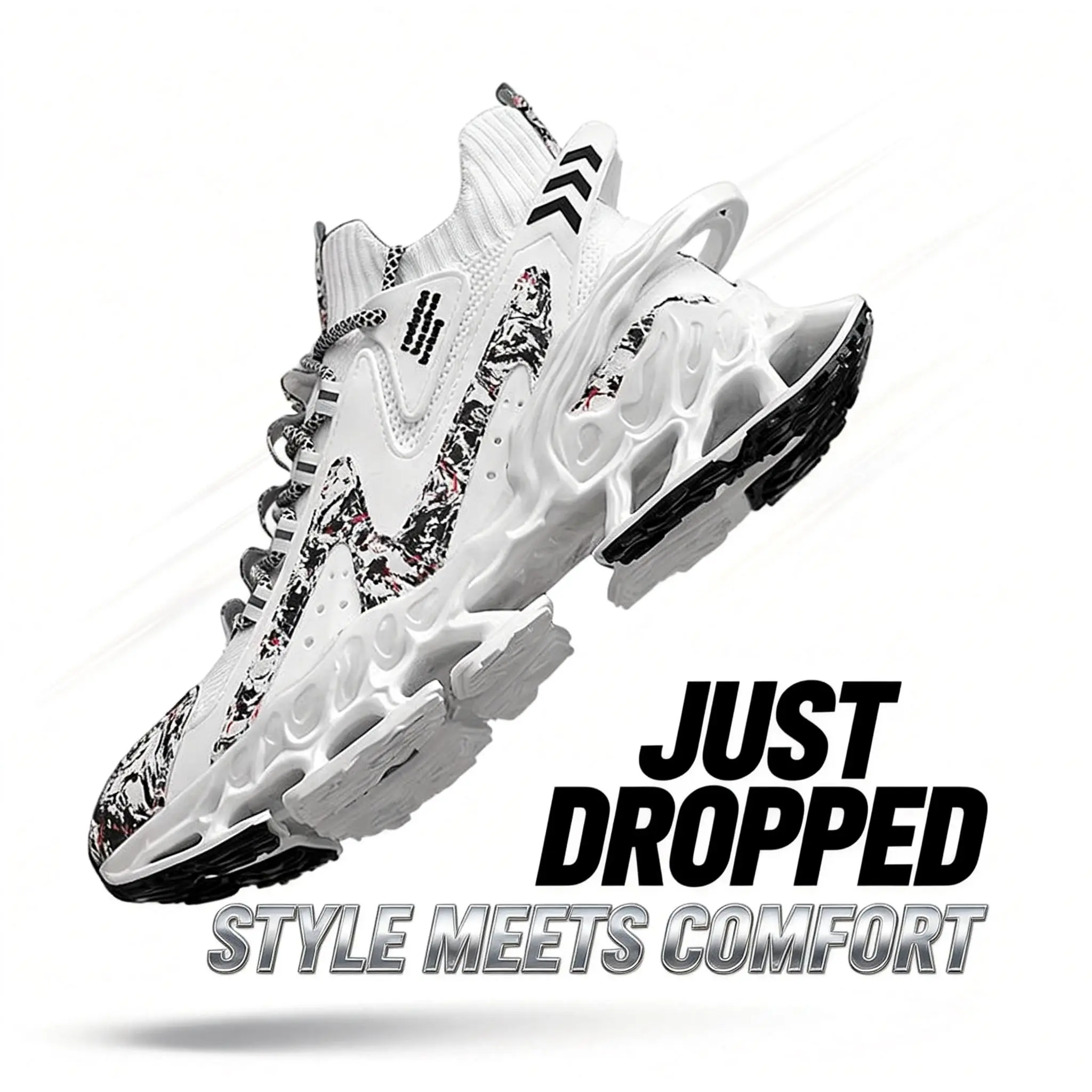 Men's Athletic Running Shoes, Breathable Woven Knit Blade Sole Casual Trainers with Shock Absorption and Anti-Slip Tread, Sporty Running Shoes, Anti-Slip Tread Casual Trainers, Sneakers, Sporty Chic, Fitness Enthusiasts, All Seasons, Ankle, Polymer Blades