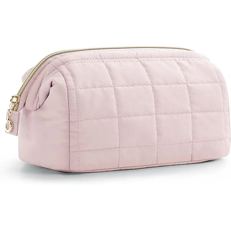 Women's Baby Pink Nylon Makeup Artist Bag - Cushioned Wide-Open Travel Beauty Bag with Zipped Closure, Brush Protection, Cute Girly Beauty Storage Solutions for Toiletries, Accessories