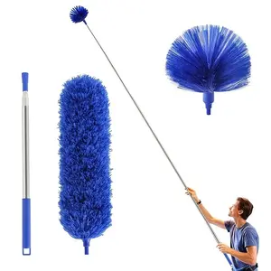 1pc Spider Web Dust Collector with Extendable Rod, Medium Hardness Brush Head, Stainless Steel Pole, Ideal for Indoor and Outdoor Cleaning