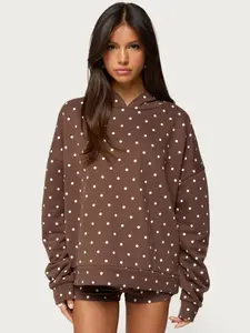 Edikted Chelsie Polka Dot Hoodie - Women's Polyester & Cotton Blend with Graphic Text - Machine Washable - Size S - 5'6 Model - Womenswear