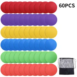 60pcs 12cm Football Training Markers, Durable Flat Land Cones for Soccer Drills, Tennis Obstacles, Includes Square Mesh Bag