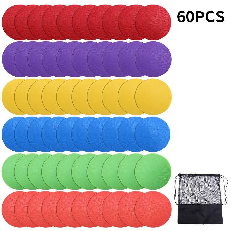 60pcs 12cm Football Training Markers, Durable Portable Flat Land Cones for Sports Training, for Agility Soccer Drills, Tennis Obstacles, Includes Square Mesh Bag, Visibility