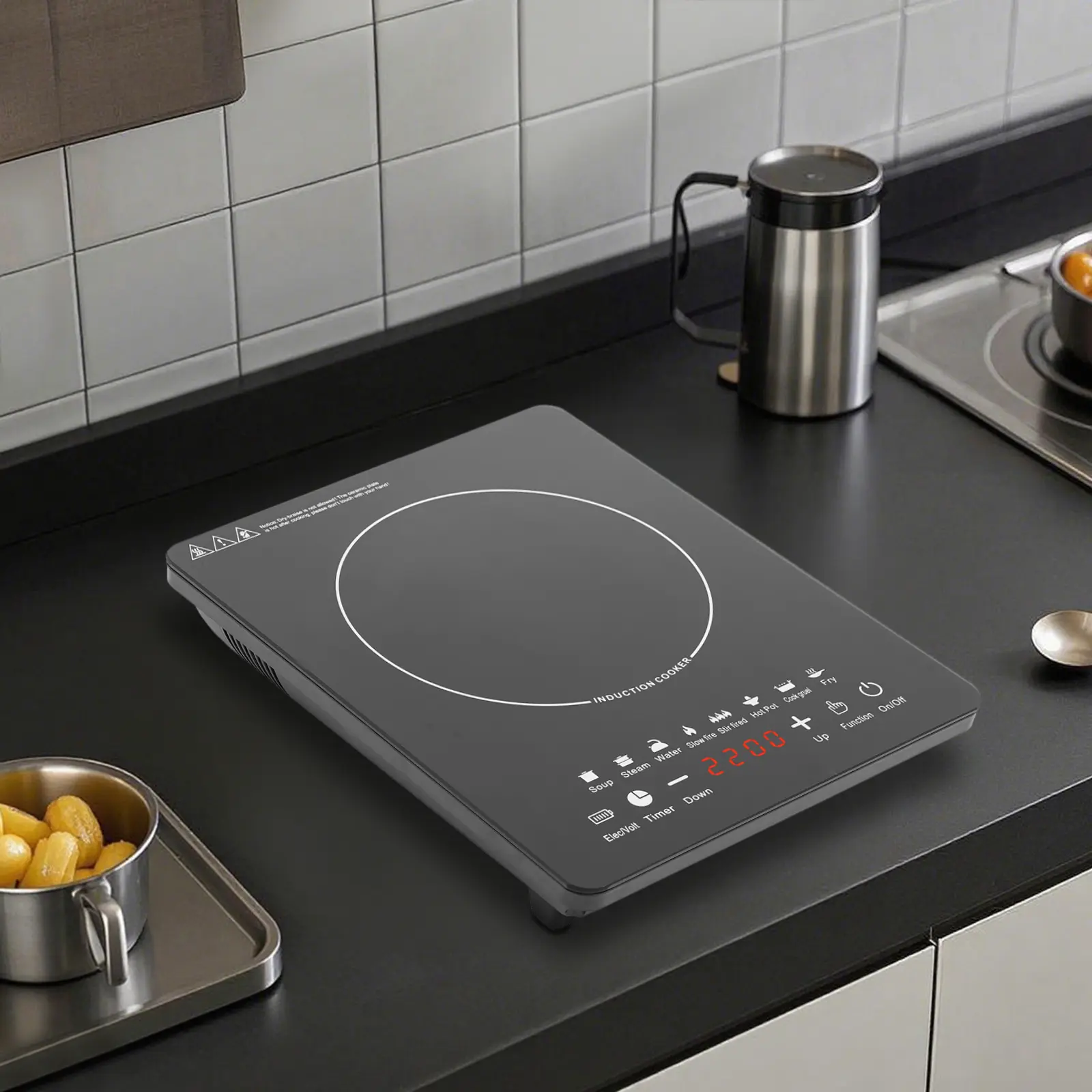 110V US Standard Countertop Induction Cooktop - Black Shatter-Resistant Glass, 8 Level Power, Touch Control, Timer & Warm, 23-Hour Preset Induction Burner for Home Small Kitchen