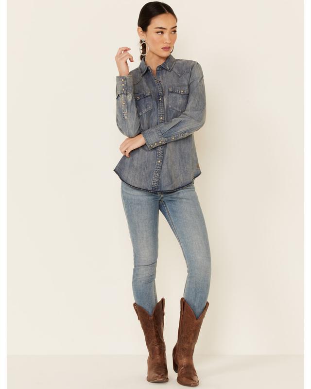 Sts Ranchwear By Carroll Women's Claira Denim Long Sleeve Pearl Snap Western - Sts9870