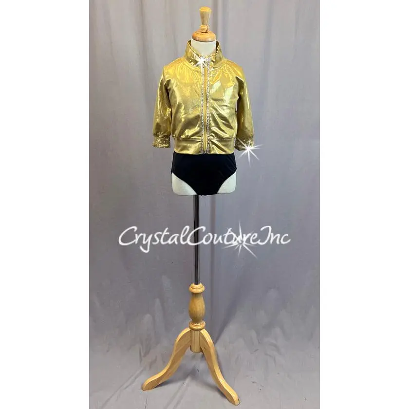 Gold Elbow Length Zip Up Jacket with Trunks - Rhinestones