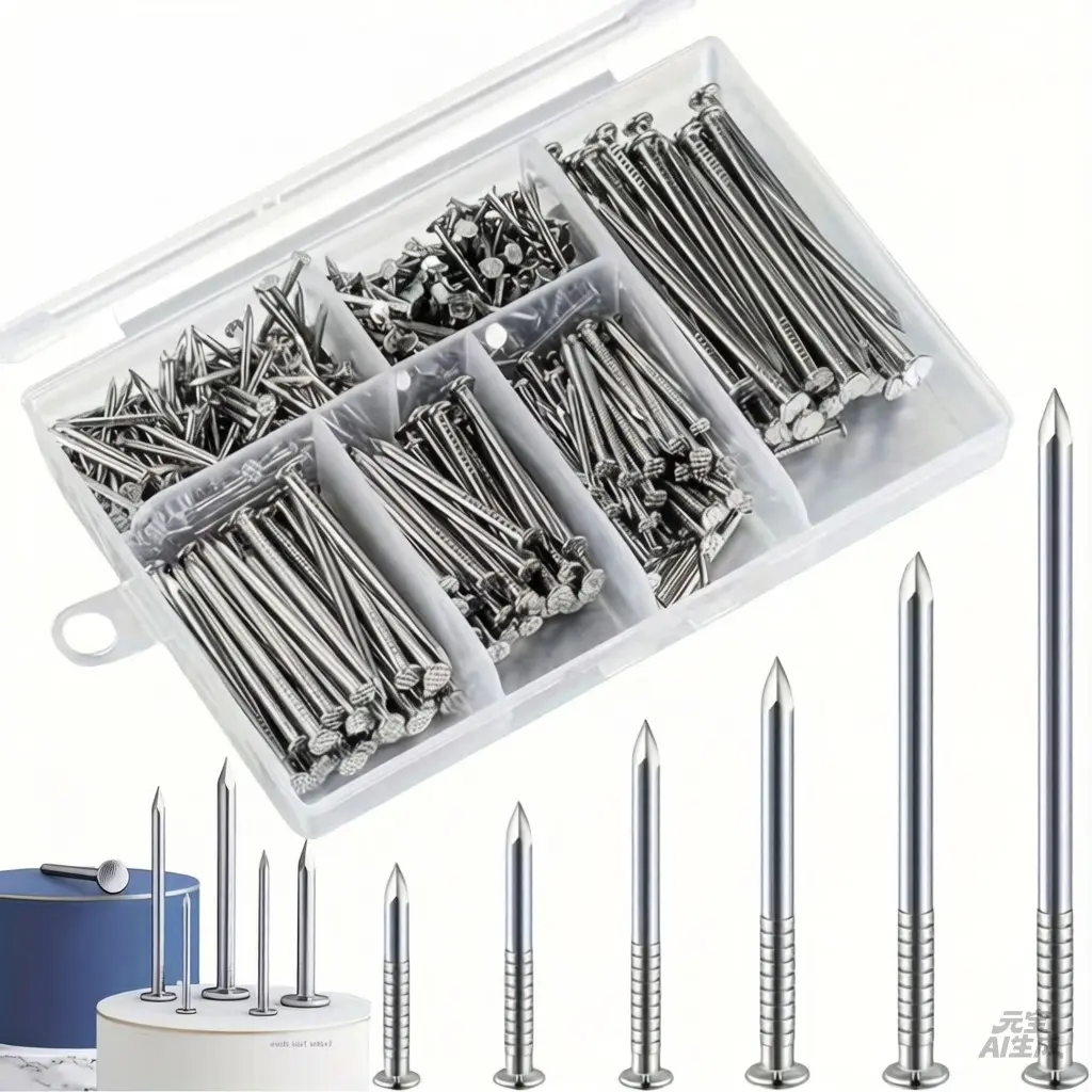280-Piece Multi-Functional Heavy Duty Fastening Hardware Nail Set, Multi-Size Steel Metal Nails & Picture Hooks, Smooth Finish, Plastic Storage Box Included