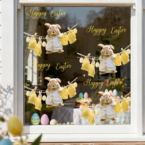 A set (20*30cm*4pcs) of Easter Bunny clothes-drying English flat static stickers, window stickers for holiday window displays and home background decoration, DJ6032*4