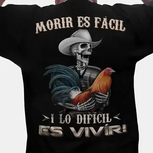 Men's Moris Es Facil Mexican Style T-Shirt, Big Rooster Gamefowl Shirt, Father's Day Ideal Gift, Shirt For Dad For Husband For HimCotton Menswear Plus Size