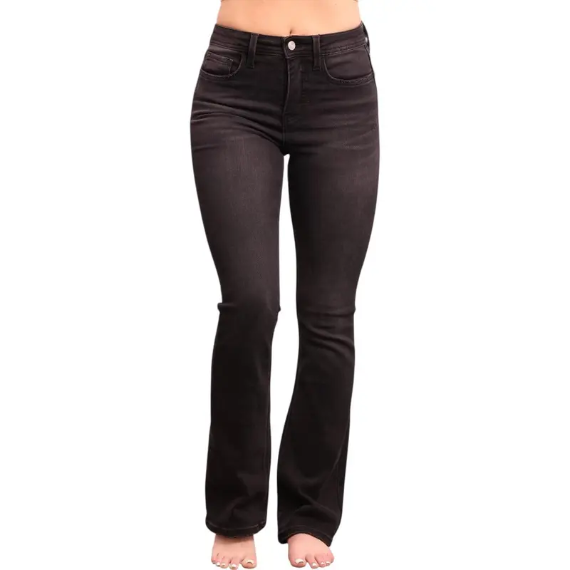 Women's High-Waisted The Rachel Tummy Control Boot Cut Denim Bottoms - 3 Inseams, Spandex, Curvy Sizes, Shapewear, Casual Daily Fit, ALB Exclusive (Black)