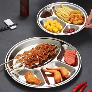Stainless Steel Serving Plate Set, Round Divided Plates, Durable Dining Trays for Camping, Dinner Parties & Snacks, Outdoor Cooking Supplies, Outdoor Fun Utensils