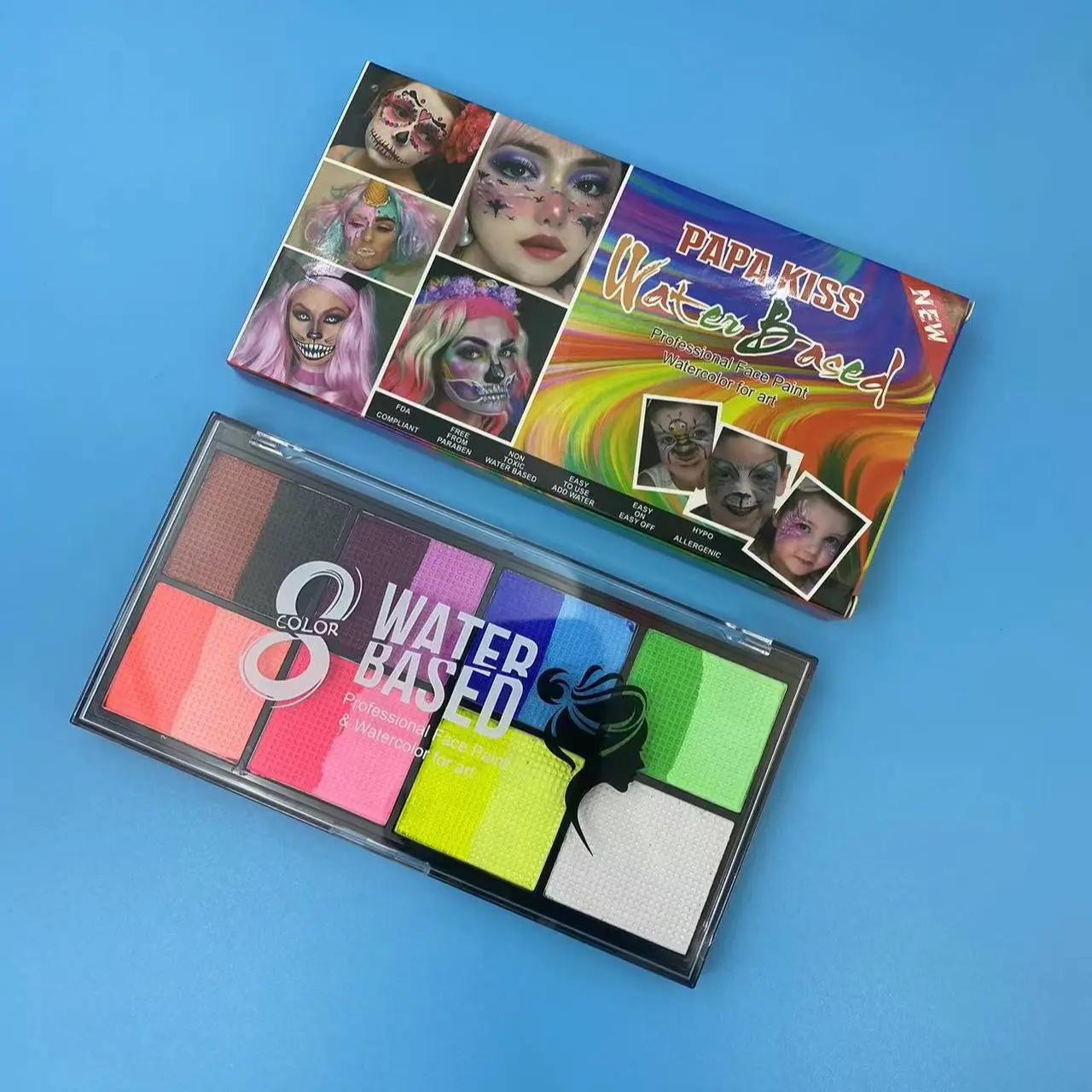 8-color fluorescent eye shadow palette washable pigment festival stage makeup children's painting paste