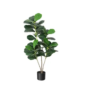 4FT Fiddle Leaf Fig Artificial Tree Faux Floor Plant with Black Planter Pot, Potted Fake Fiddle Leaf Fig Tree for Indoor Outdoor Home Office Decor Decoration Decorative