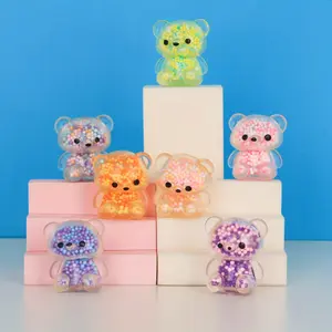 6pcs Mini Squishy Bear Toys for Girls Kids Fidget toys Colorful Easter Bear Sensory Stress Ball Easter Basket Stuffers for Easter Party Favors Gifts Perfect Gift