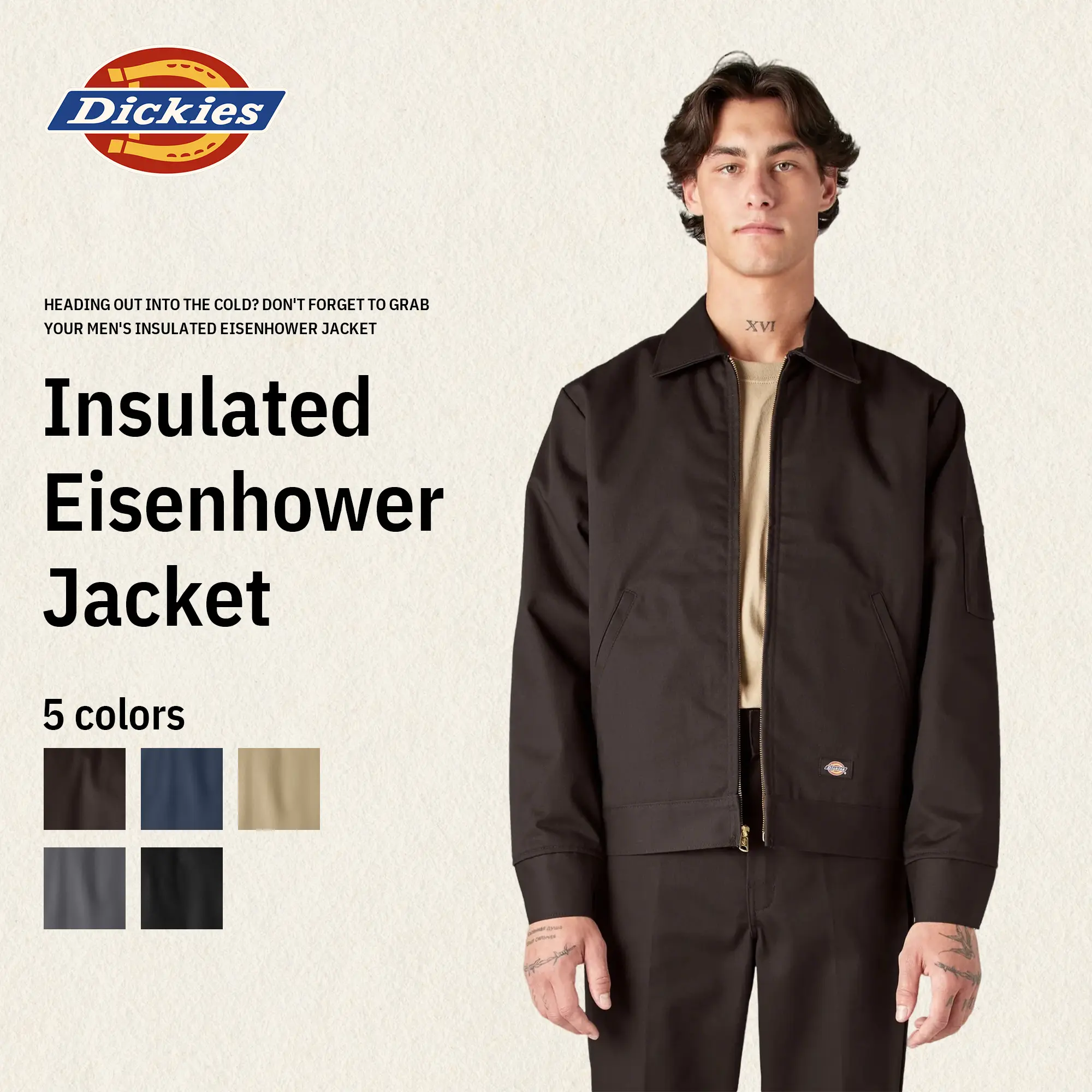 Dickies TJ15 Insulated Eisenhower Jacket, Full Zip Work Jacket